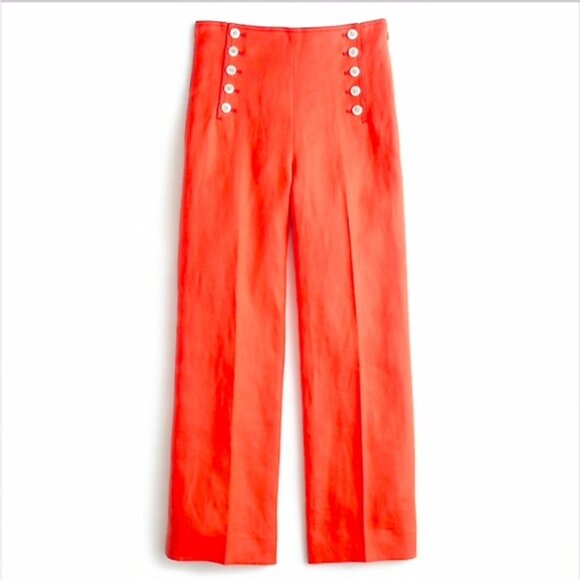 J.Crew Size 10 Peyton Coral Orange Linen Sailor Side Zip Wide LegCropped Pants - Picture 3 of 10